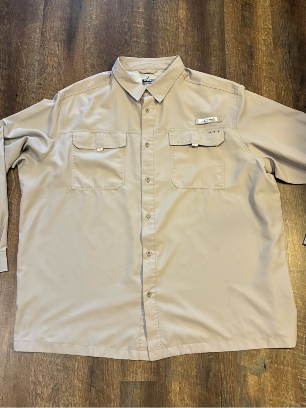 Habit Men’s 3XL Long Sleeve Fishing Shirt UPF 40+ Vented Outdoor Khaki